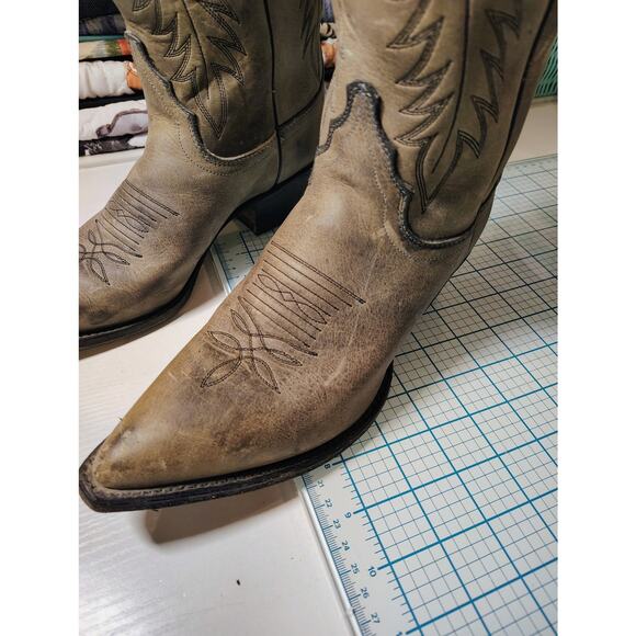 Gray/green Justin Women's Cowboy boots w/ riding heel / pointed toe - Picture 4 of 9